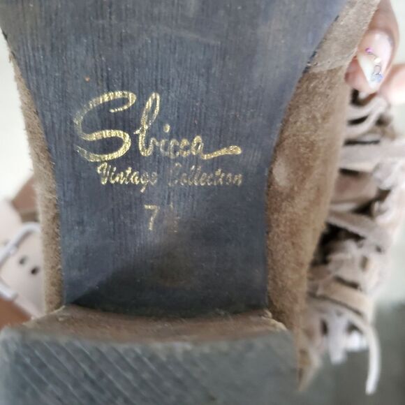 Sbicca Vintage Women's Booties Size 7.5 Tan Suede Fringe Western Ankle Boots - Picture 8 of 10
